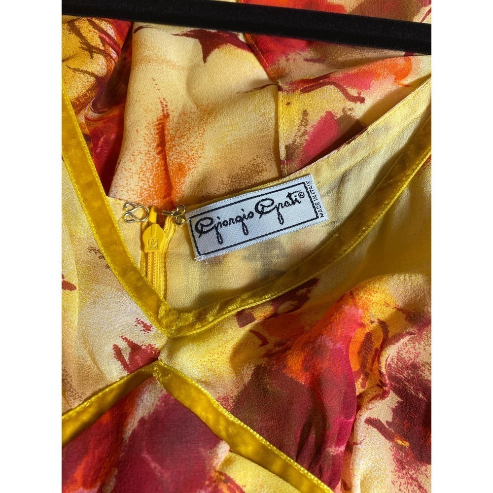 Giorgio Grati 100% Seta Silk Yellow/Red Floral dress - Picture 8 of 8